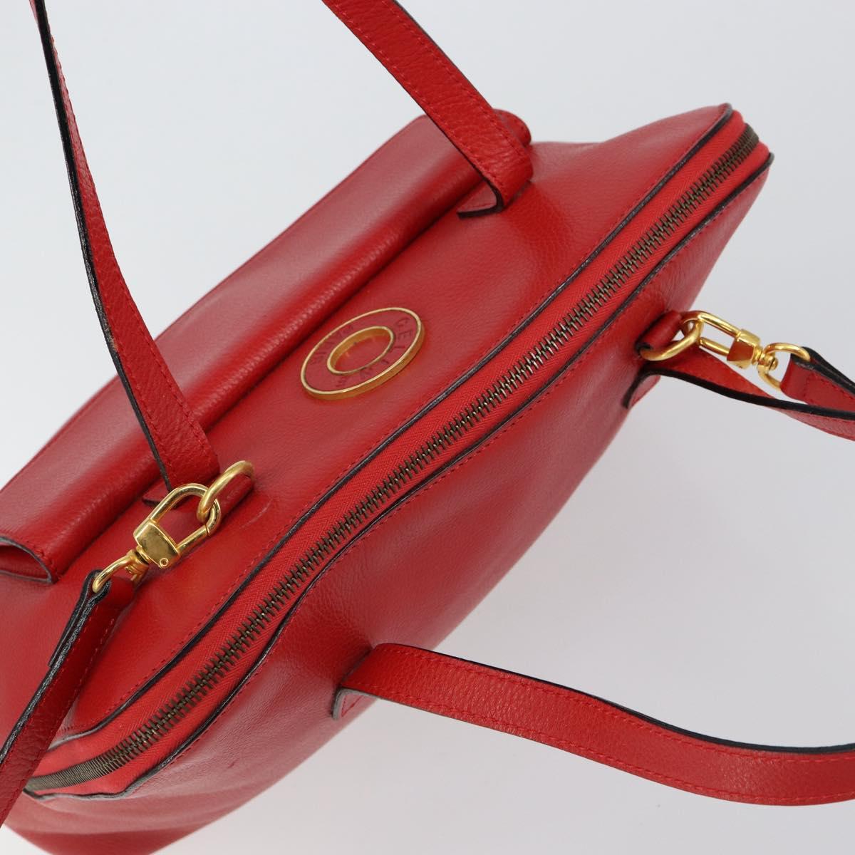 CELINE Circle Hand Bag Leather 2way Red Auth 145769