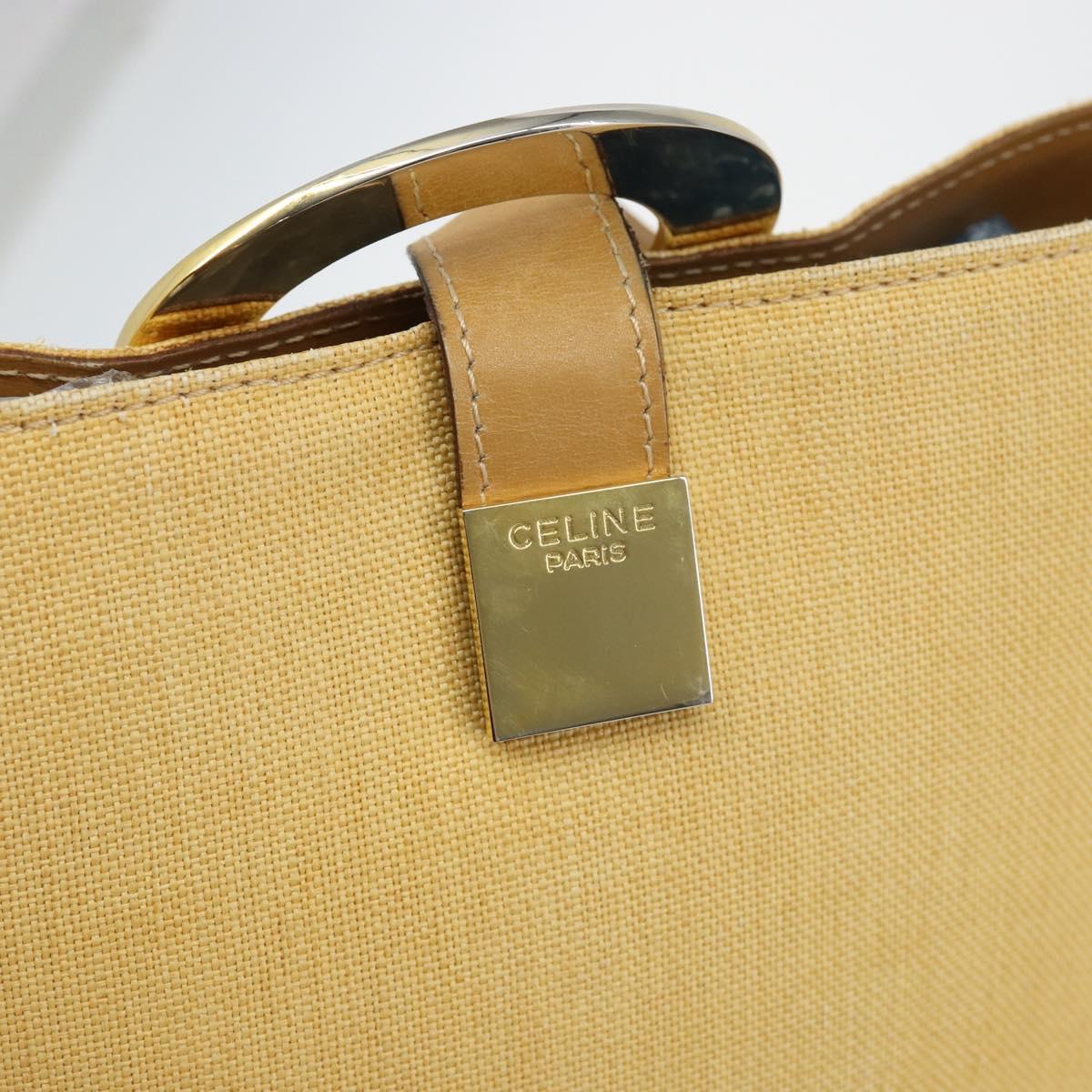 CELINE Circle Shoulder Bag Canvas Leather Beige Auth 145770