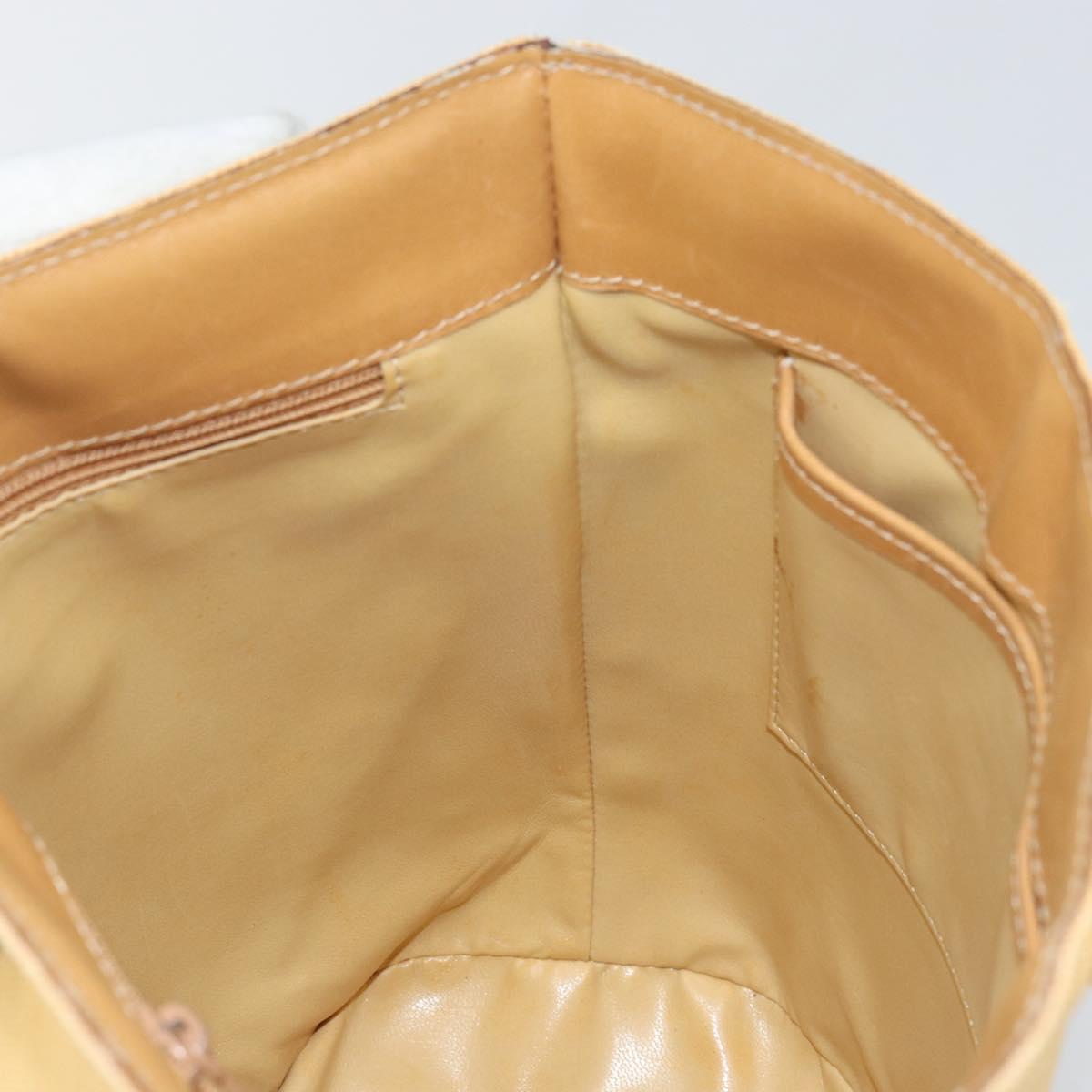 CELINE Circle Shoulder Bag Canvas Leather Beige Auth 145770