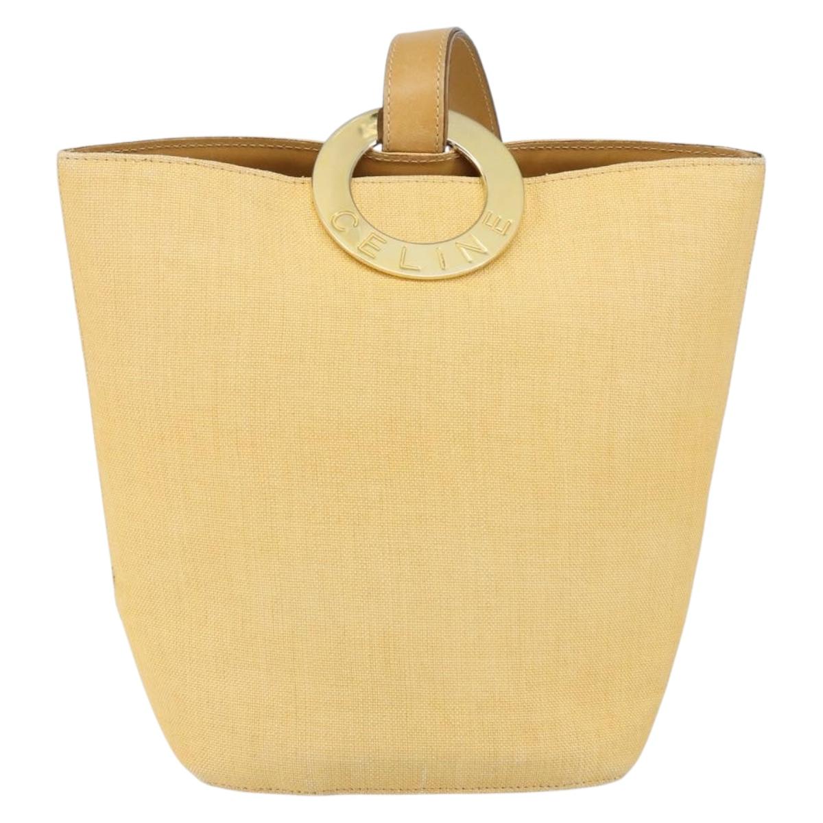 CELINE Circle Shoulder Bag Canvas Leather Beige Auth 145770