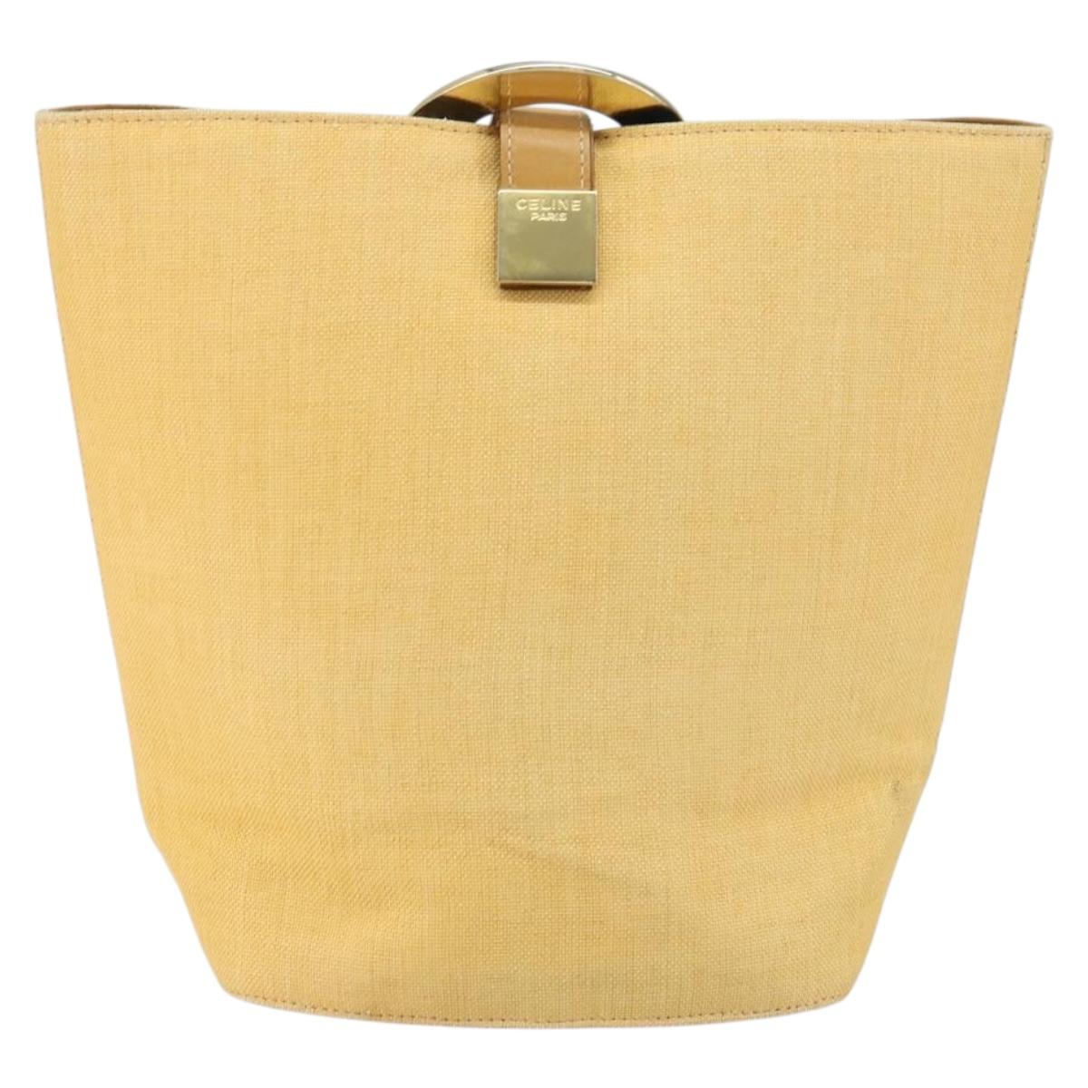 CELINE Circle Shoulder Bag Canvas Leather Beige Auth 145770