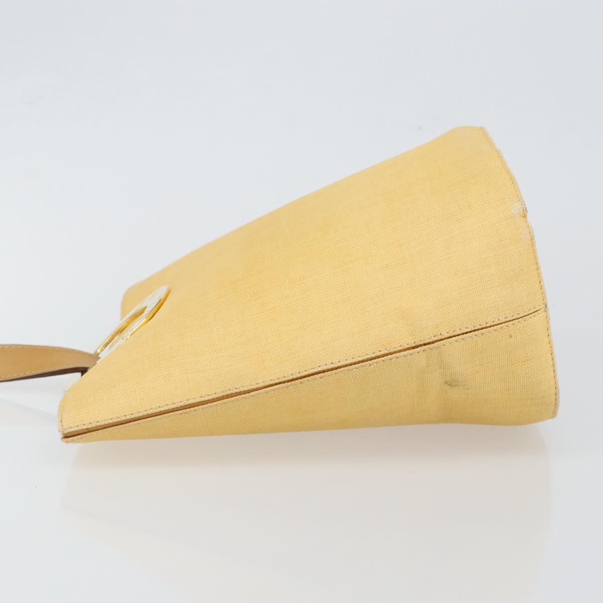 CELINE Circle Shoulder Bag Canvas Leather Beige Auth 145770