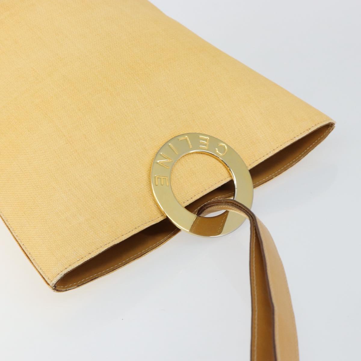 CELINE Circle Shoulder Bag Canvas Leather Beige Auth 145770