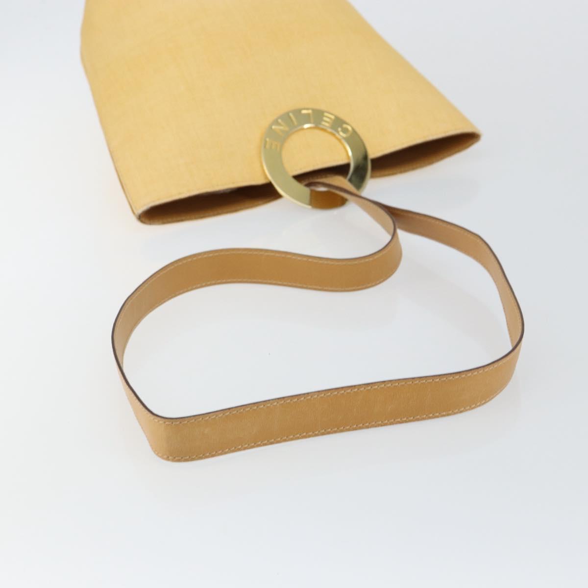 CELINE Circle Shoulder Bag Canvas Leather Beige Auth 145770
