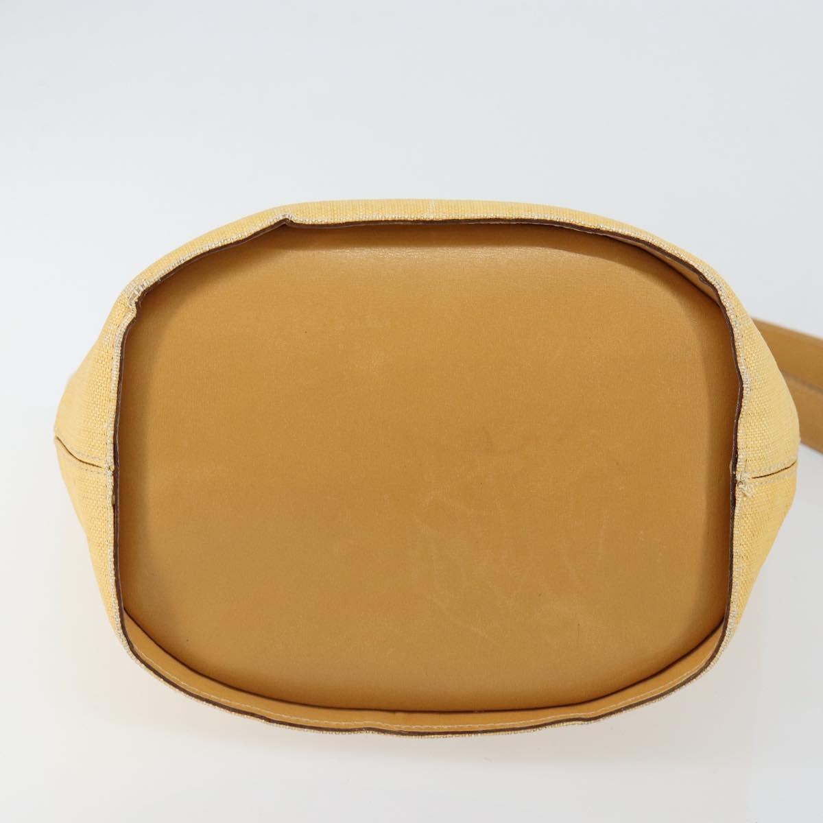 CELINE Circle Shoulder Bag Canvas Leather Beige Auth 145770