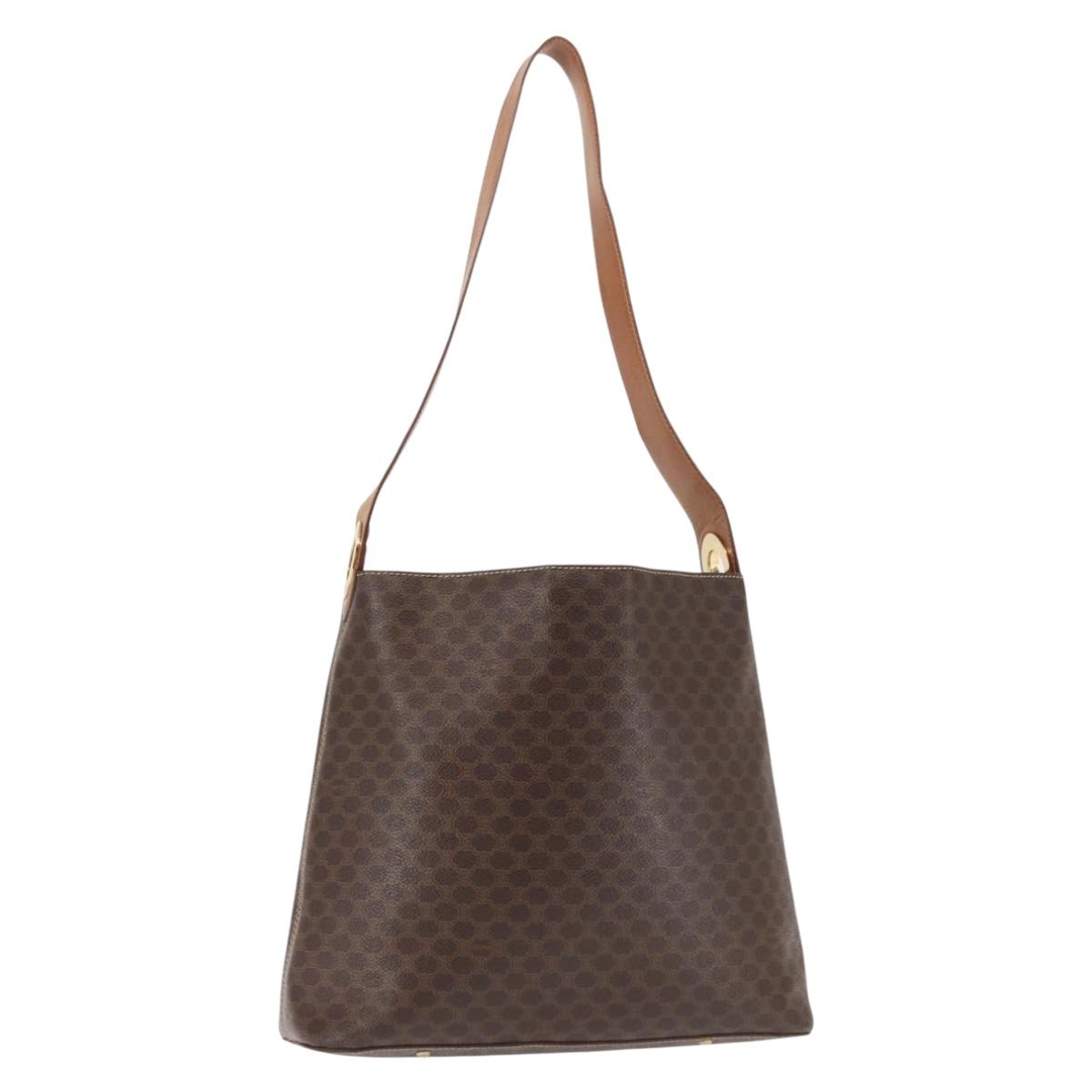 CELINE Macadam Canvas Shoulder Bag PVC Leather Brown Auth 145771