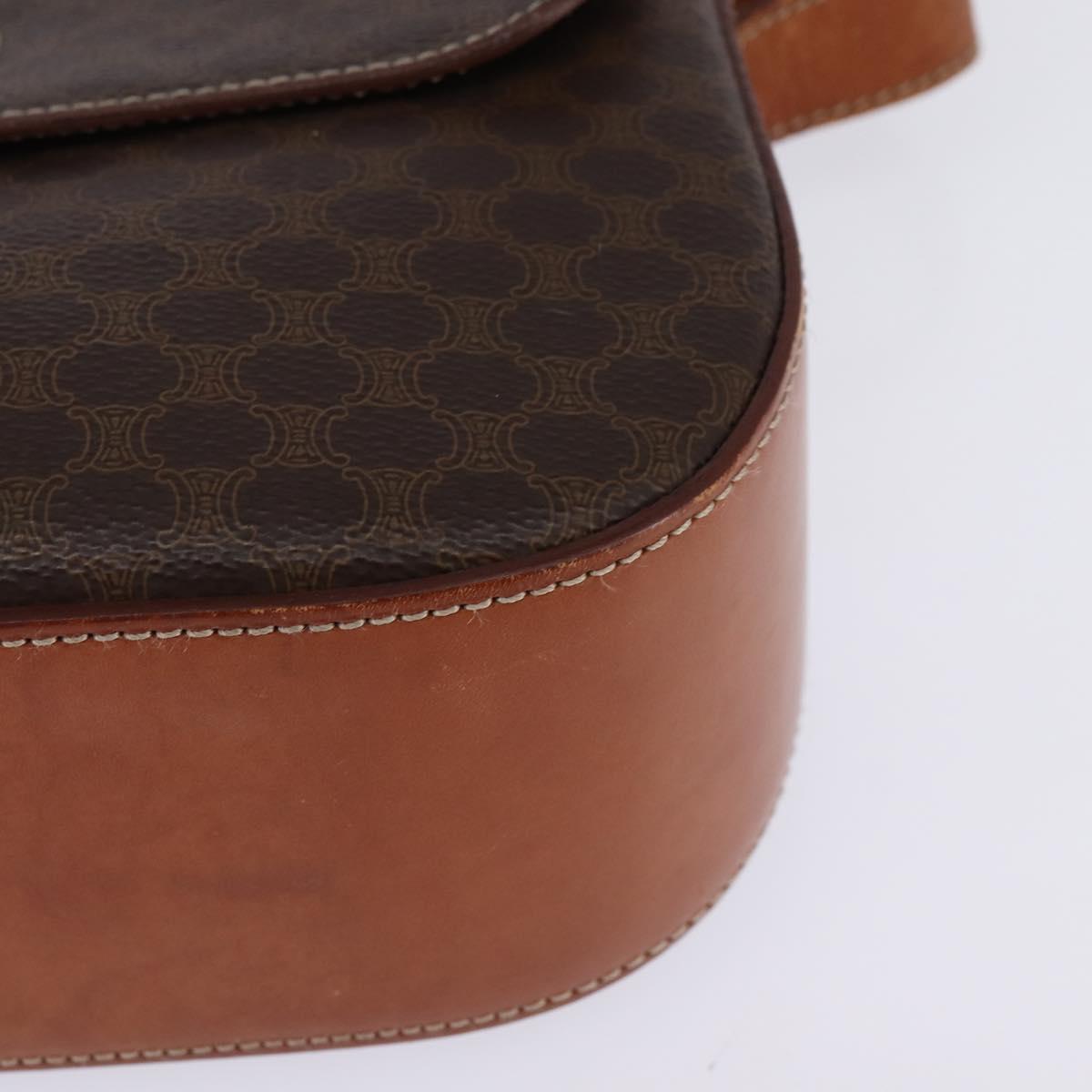 CELINE Macadam Canvas Shoulder Bag PVC Leather Brown Gold Auth 145772