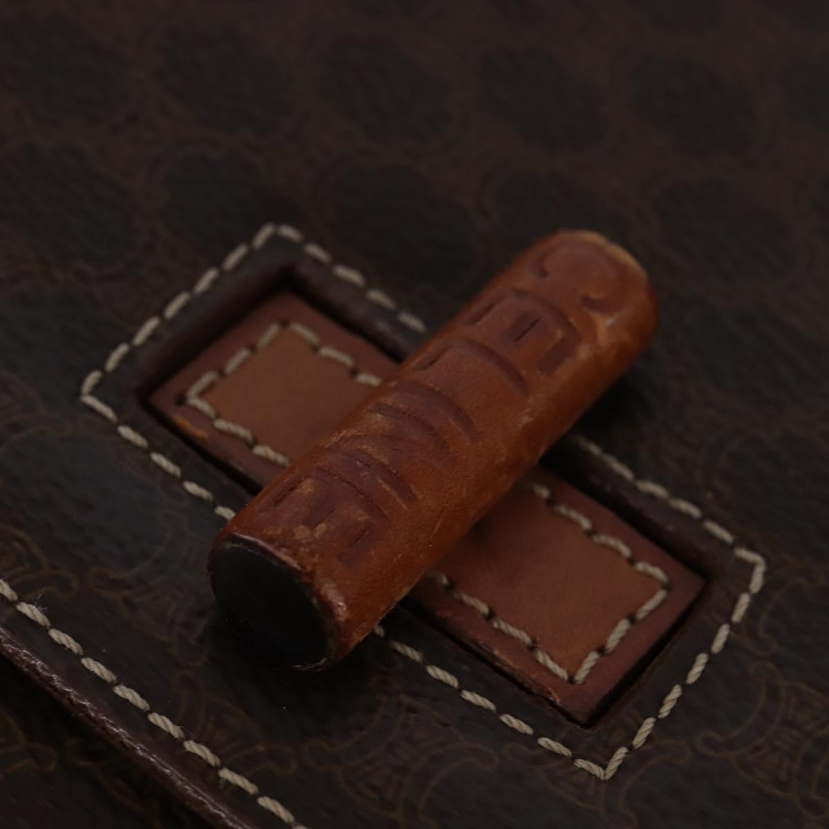 CELINE Macadam Canvas Shoulder Bag PVC Leather Brown Gold Auth 145772