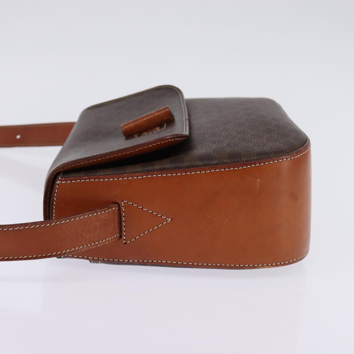 CELINE Macadam Canvas Shoulder Bag PVC Leather Brown Gold Auth 145772