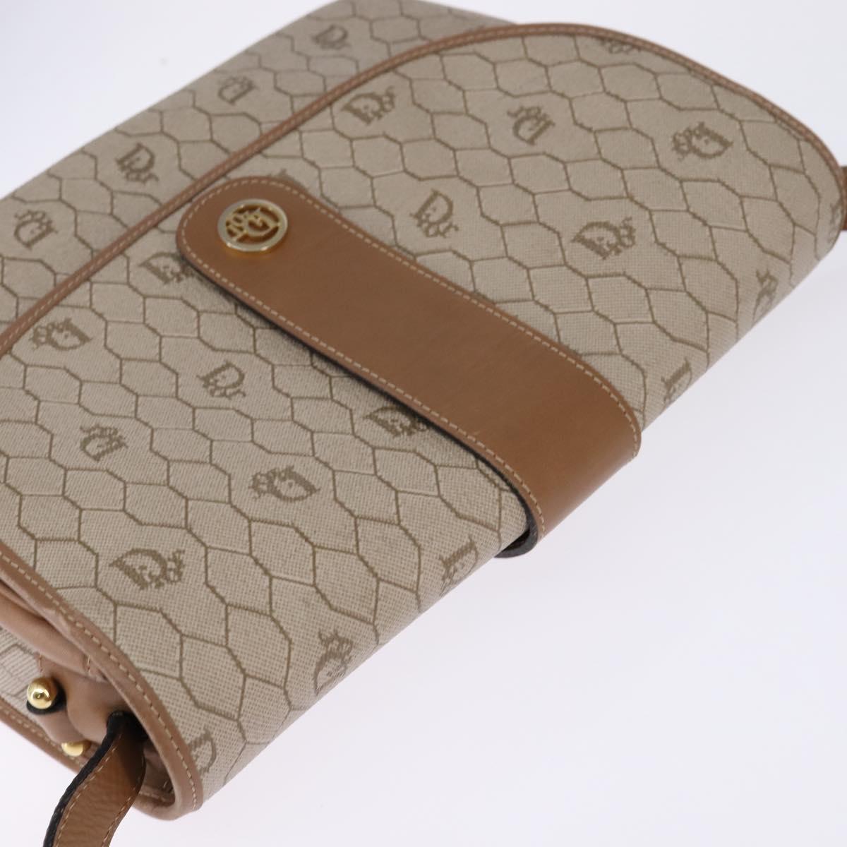 Christian Dior Honeycomb Canvas Shoulder Bag PVC Beige Gold Auth 145774