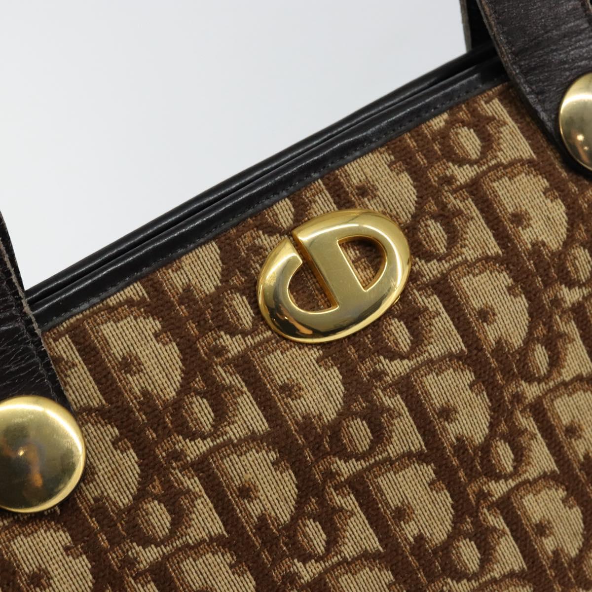Christian Dior Trotter Canvas Tote Bag Brown Gold Auth 145775