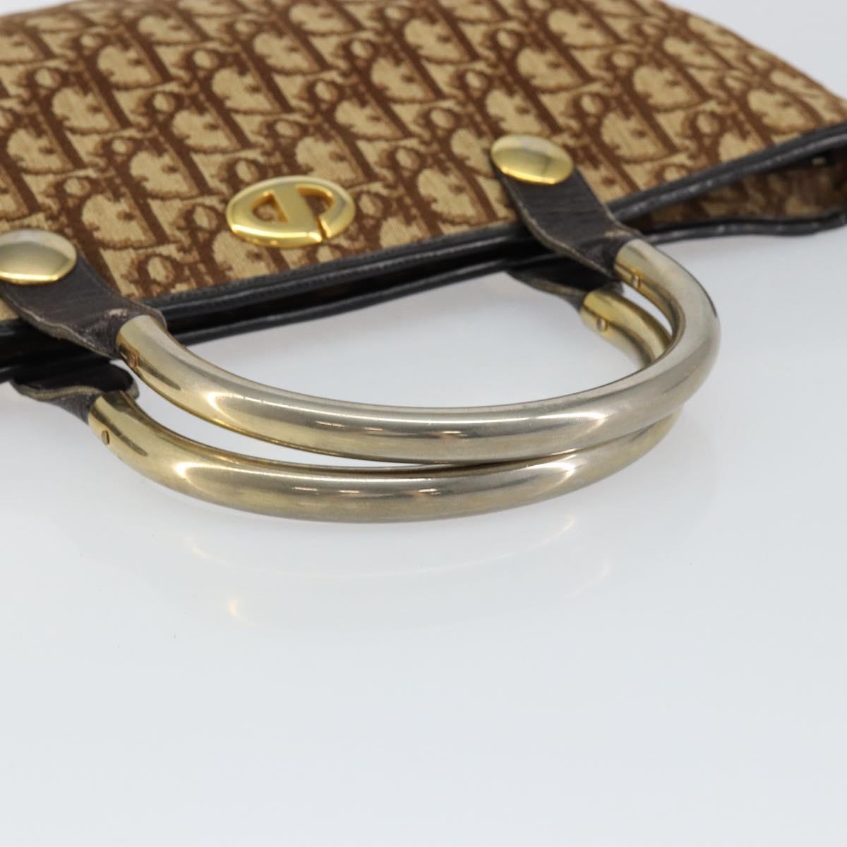 Christian Dior Trotter Canvas Tote Bag Brown Gold Auth 145775