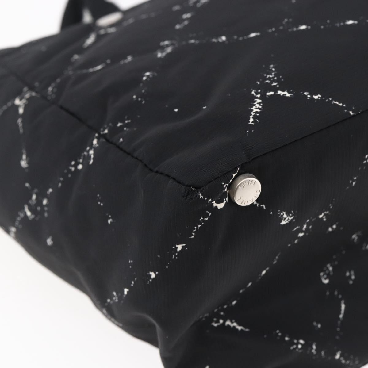 CHANEL Travel line Tote Bag Nylon Black White CC Auth 145777