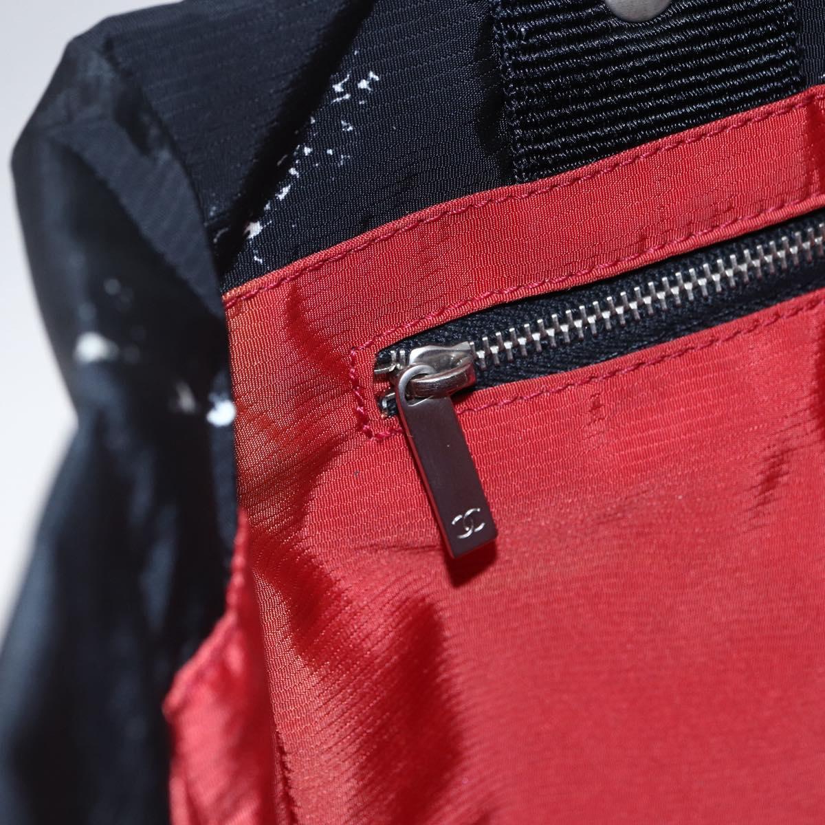 CHANEL Travel line Tote Bag Nylon Black White CC Auth 145777