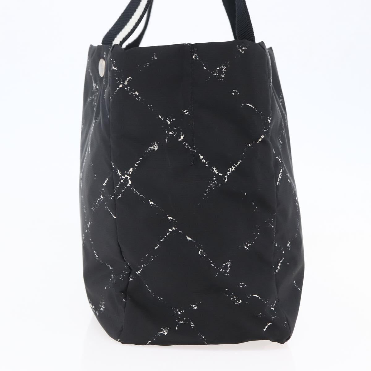 CHANEL Travel line Tote Bag Nylon Black White CC Auth 145777