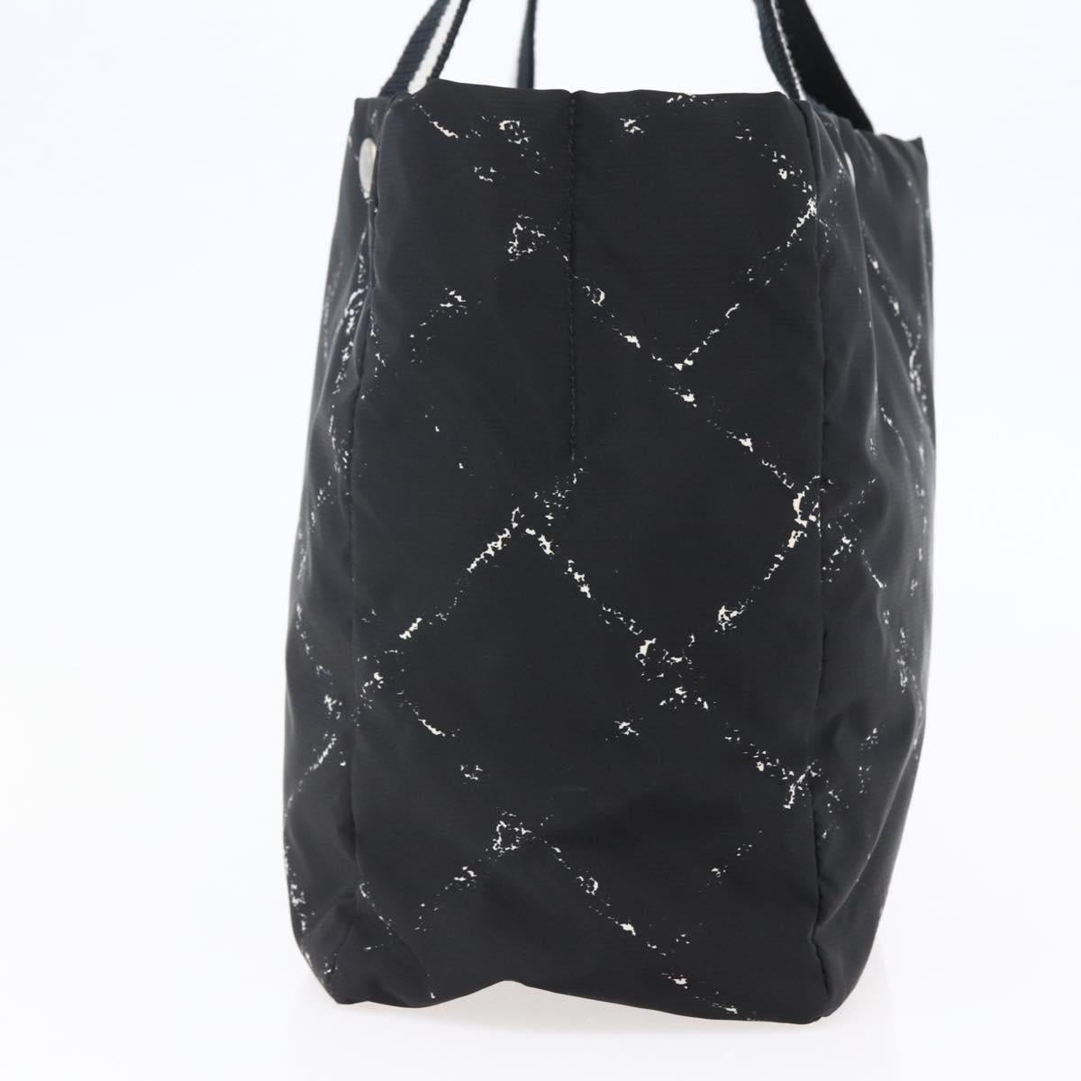 CHANEL Travel line Tote Bag Nylon Black White CC Auth 145777