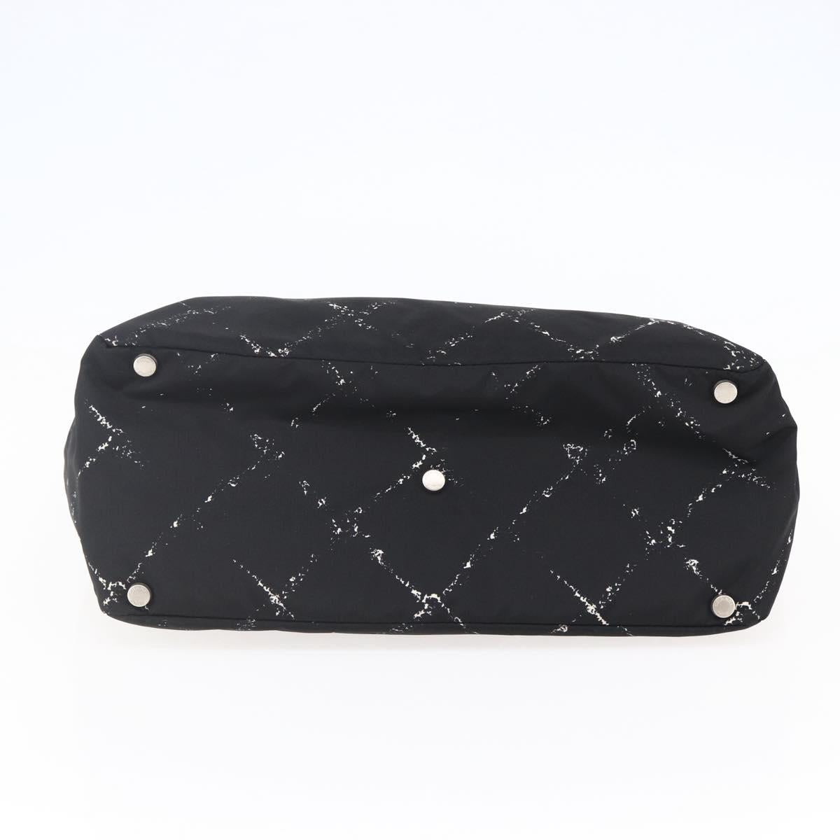 CHANEL Travel line Tote Bag Nylon Black White CC Auth 145777