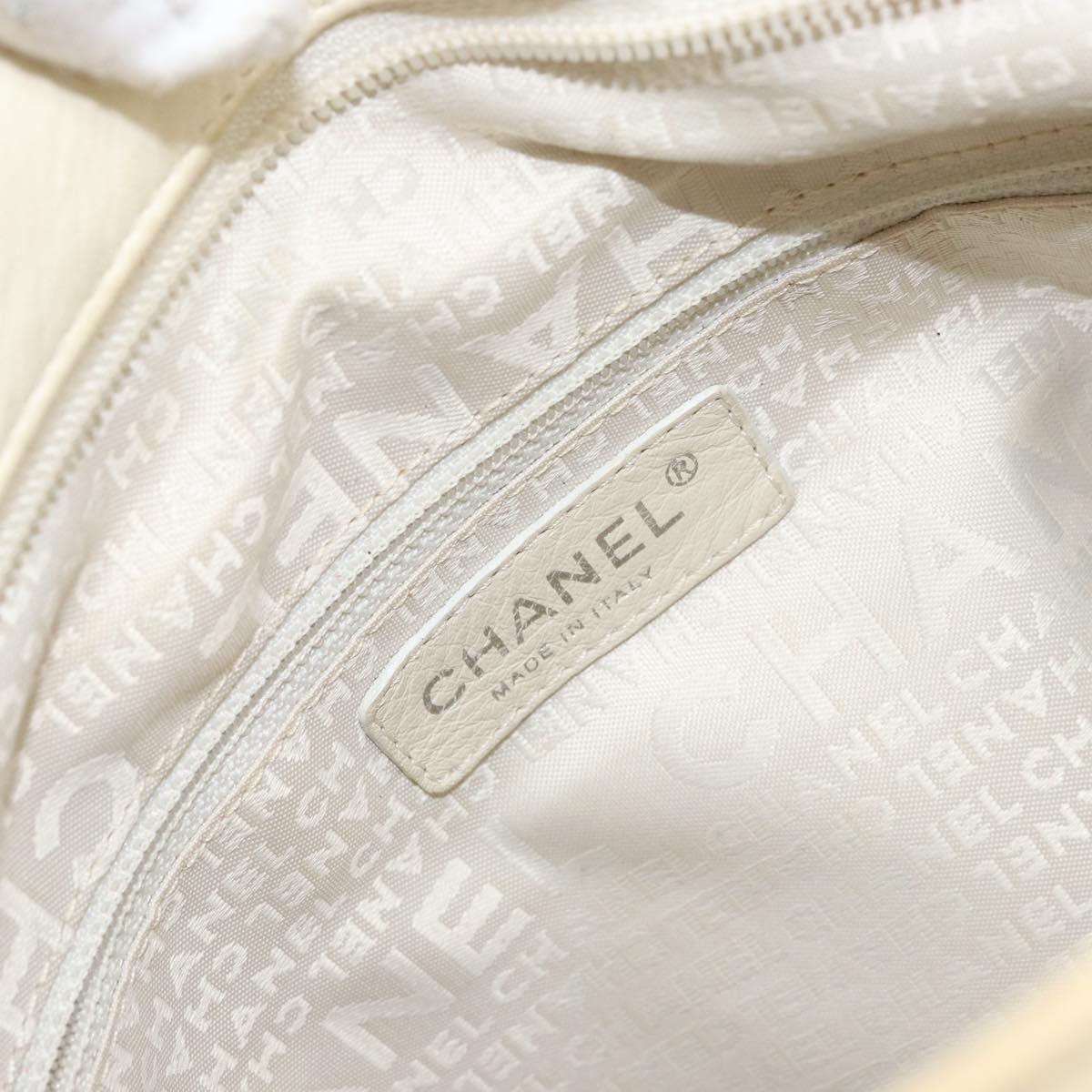 CHANEL COCO Mark Chain Shoulder Bag Leather Cream Silver CC Auth 145778