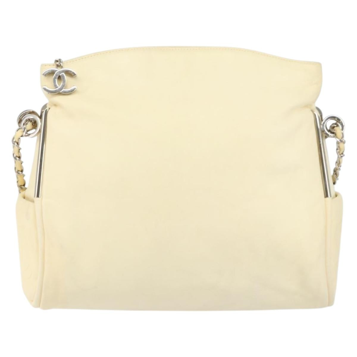 CHANEL COCO Mark Chain Shoulder Bag Leather Cream Silver CC Auth 145778