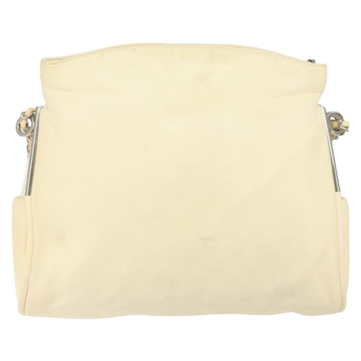 CHANEL COCO Mark Chain Shoulder Bag Leather Cream Silver CC Auth 145778
