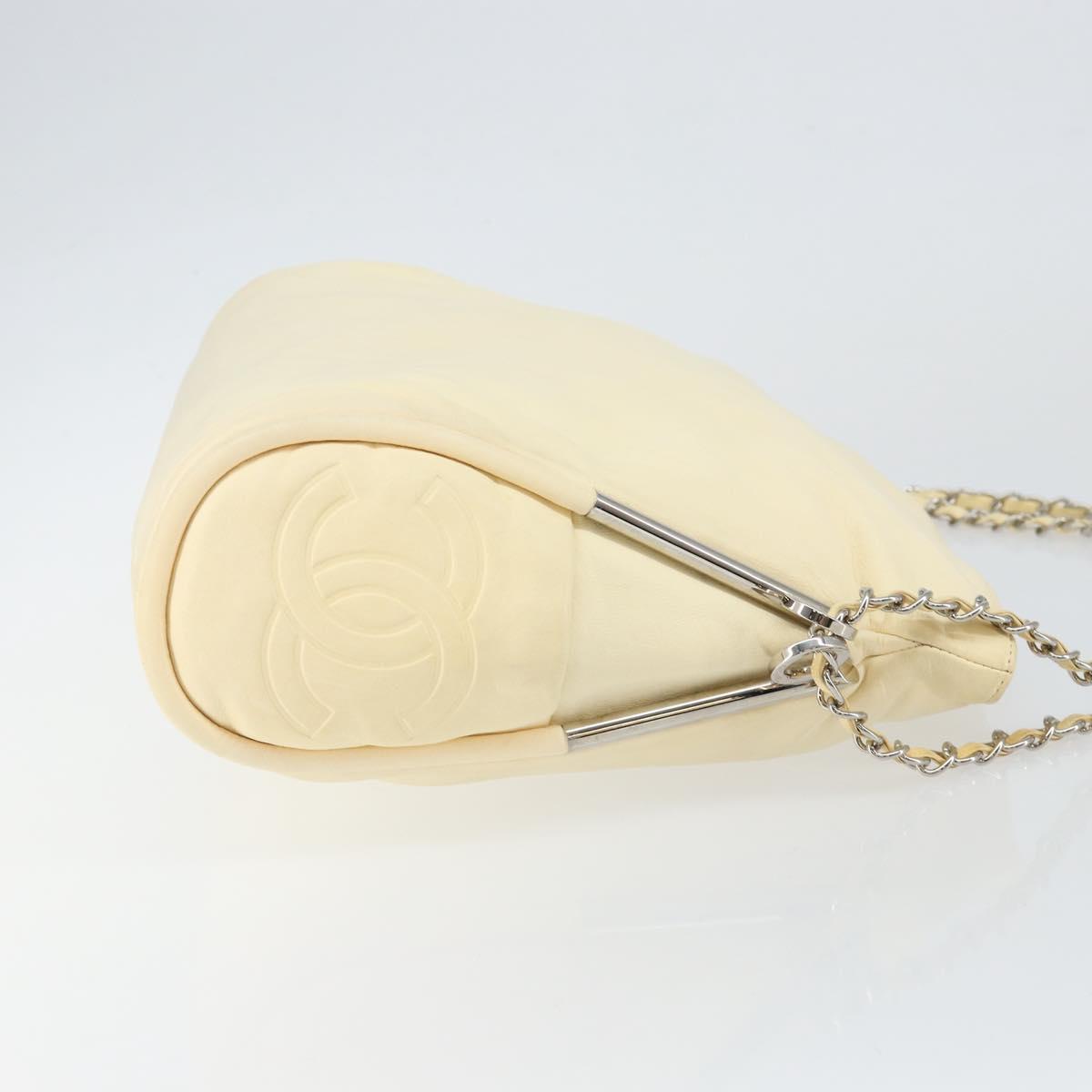 CHANEL COCO Mark Chain Shoulder Bag Leather Cream Silver CC Auth 145778