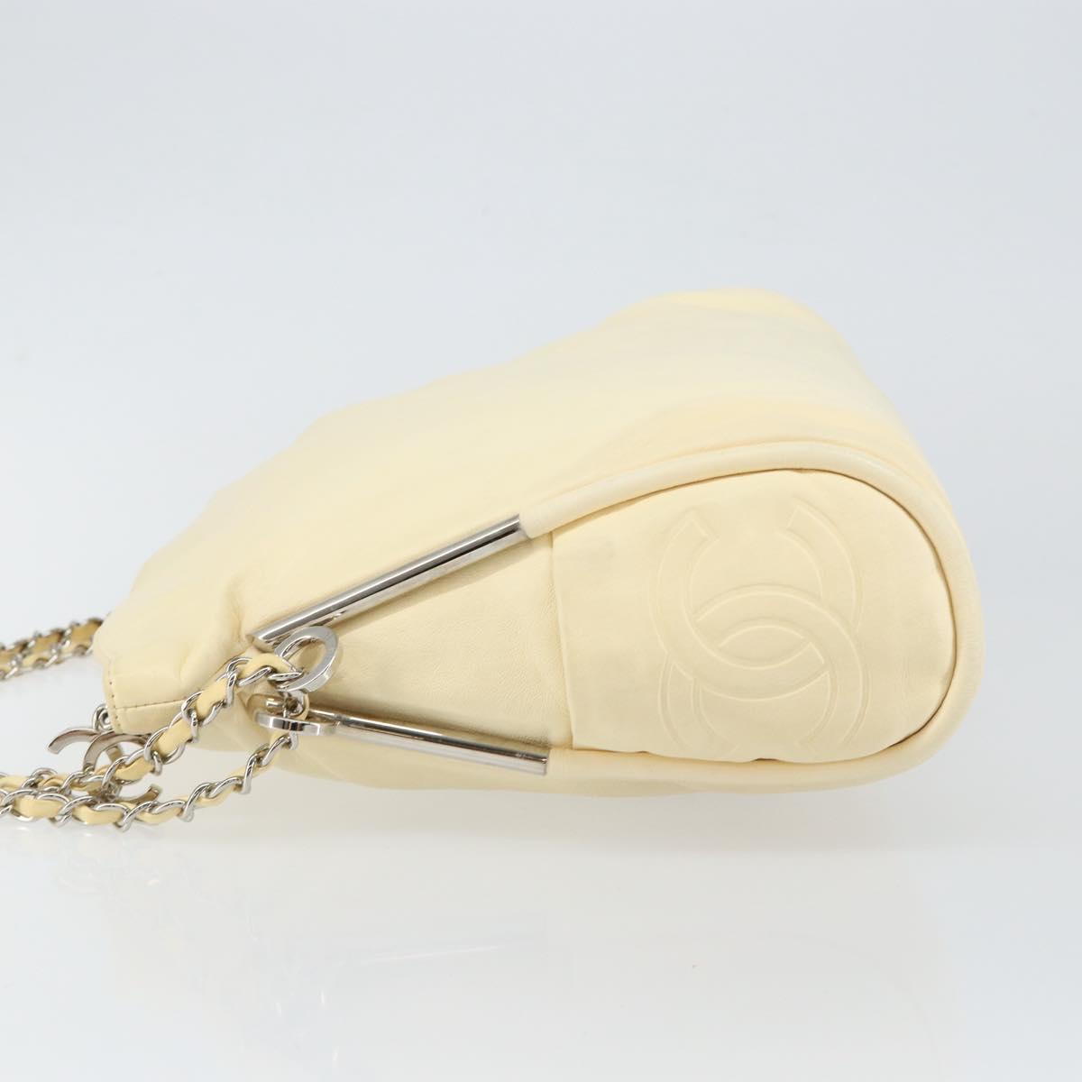 CHANEL COCO Mark Chain Shoulder Bag Leather Cream Silver CC Auth 145778