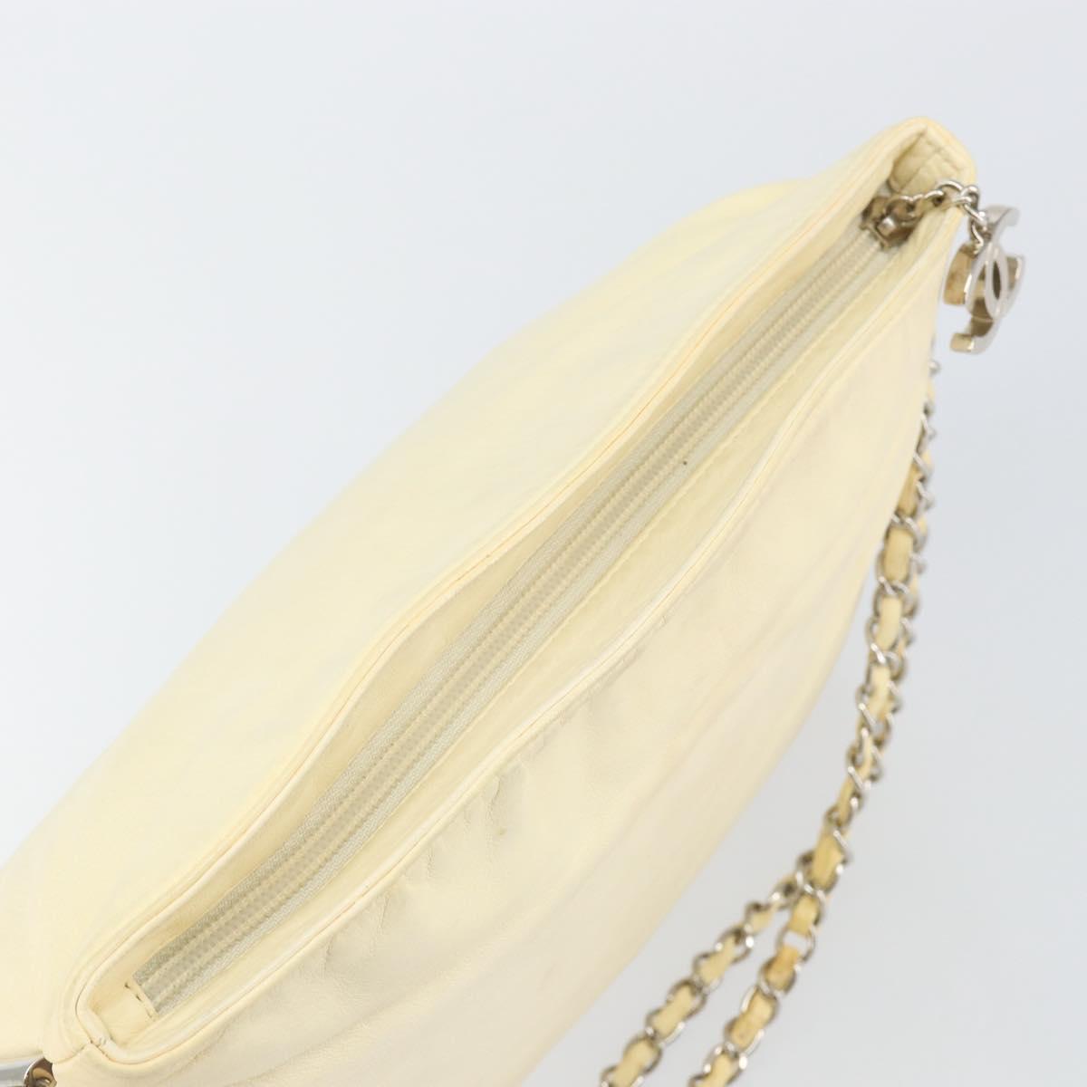 CHANEL COCO Mark Chain Shoulder Bag Leather Cream Silver CC Auth 145778