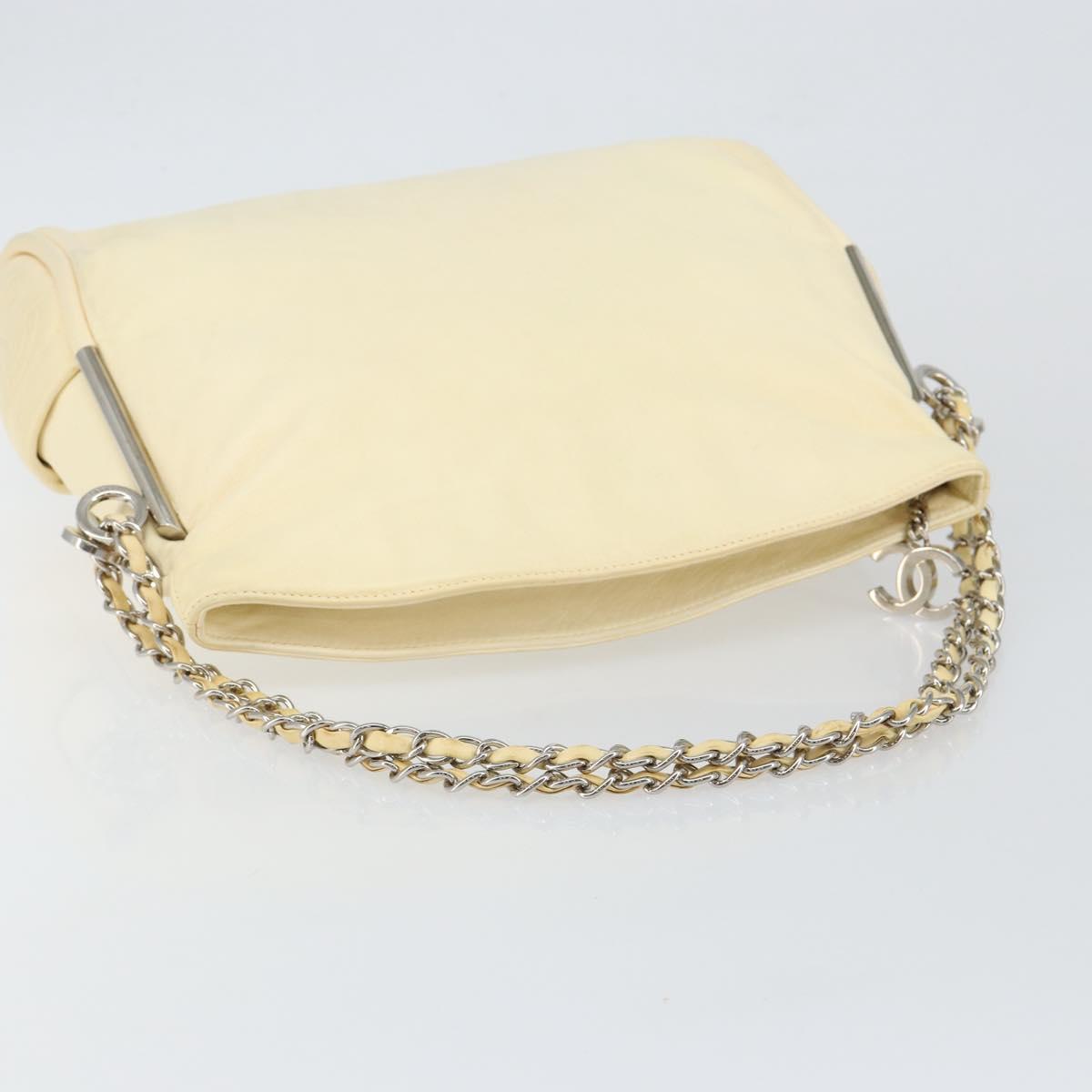 CHANEL COCO Mark Chain Shoulder Bag Leather Cream Silver CC Auth 145778