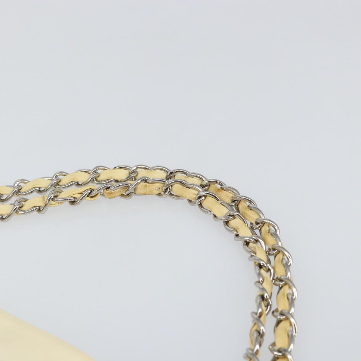 CHANEL COCO Mark Chain Shoulder Bag Leather Cream Silver CC Auth 145778