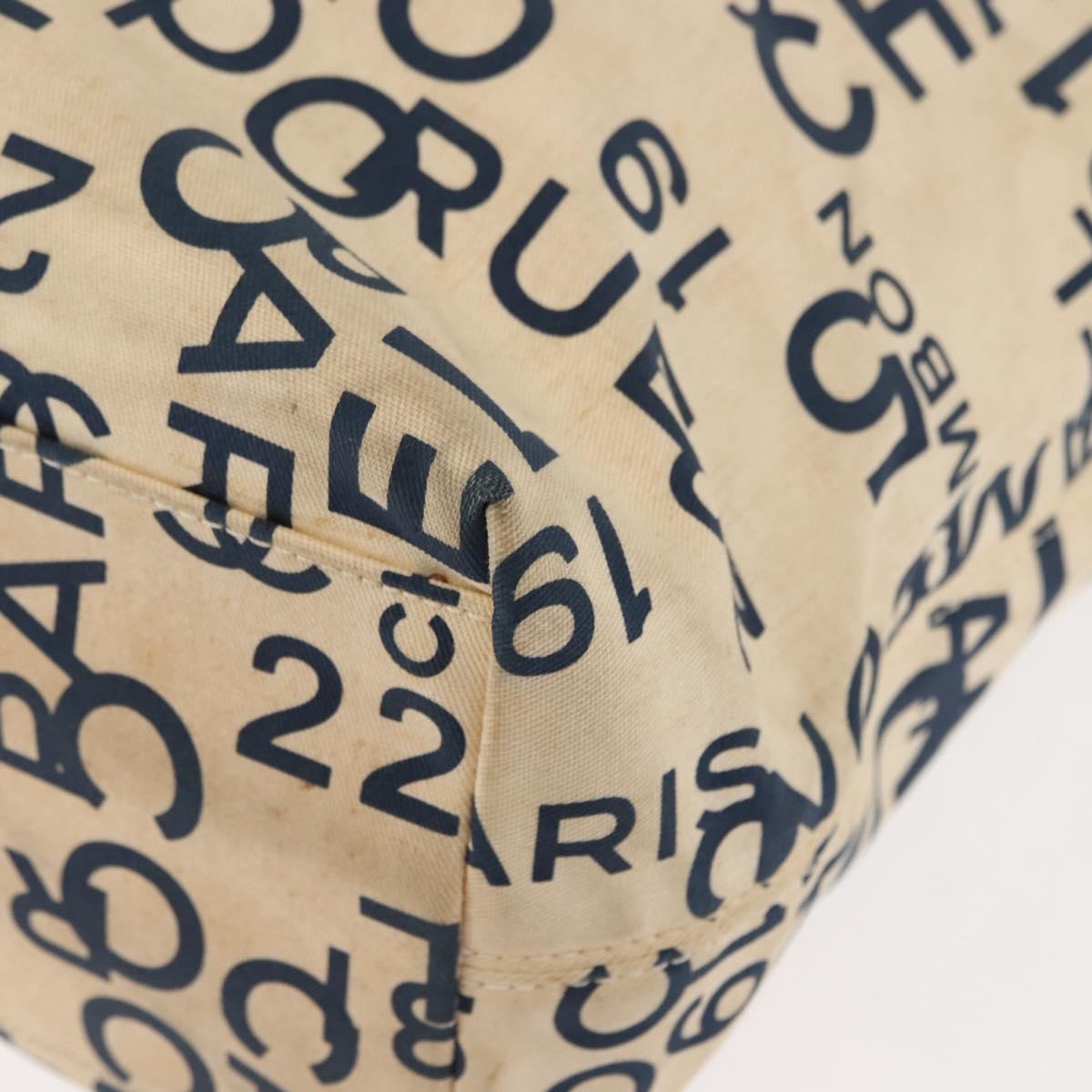 CHANEL Bysy line Tote Bag Canvas White CC Auth 145779