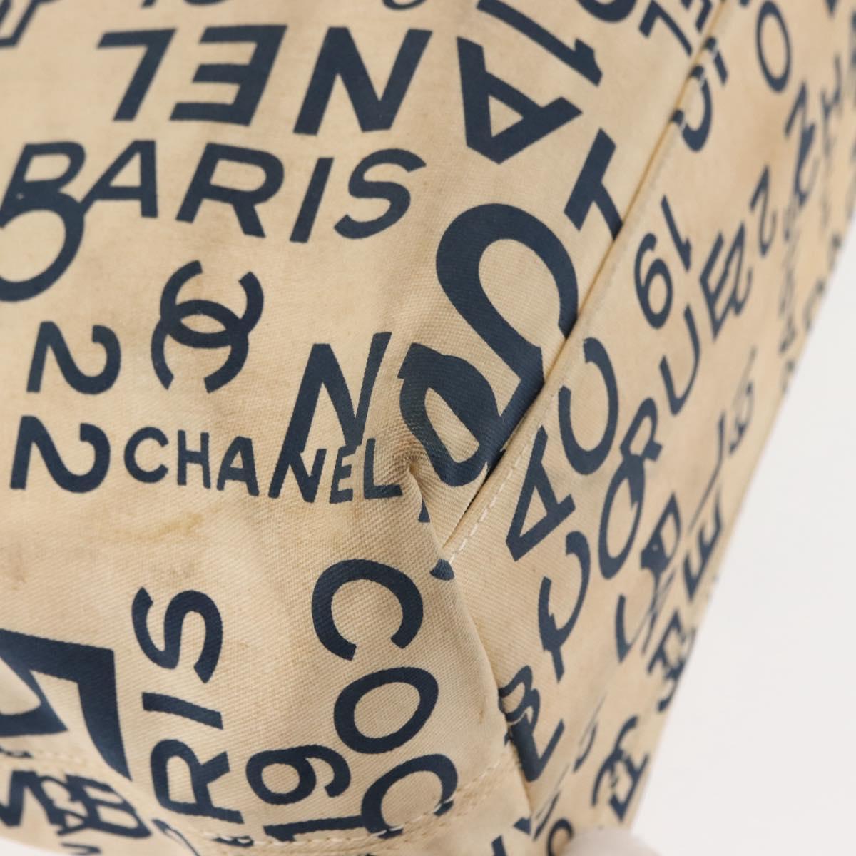 CHANEL Bysy line Tote Bag Canvas White CC Auth 145779