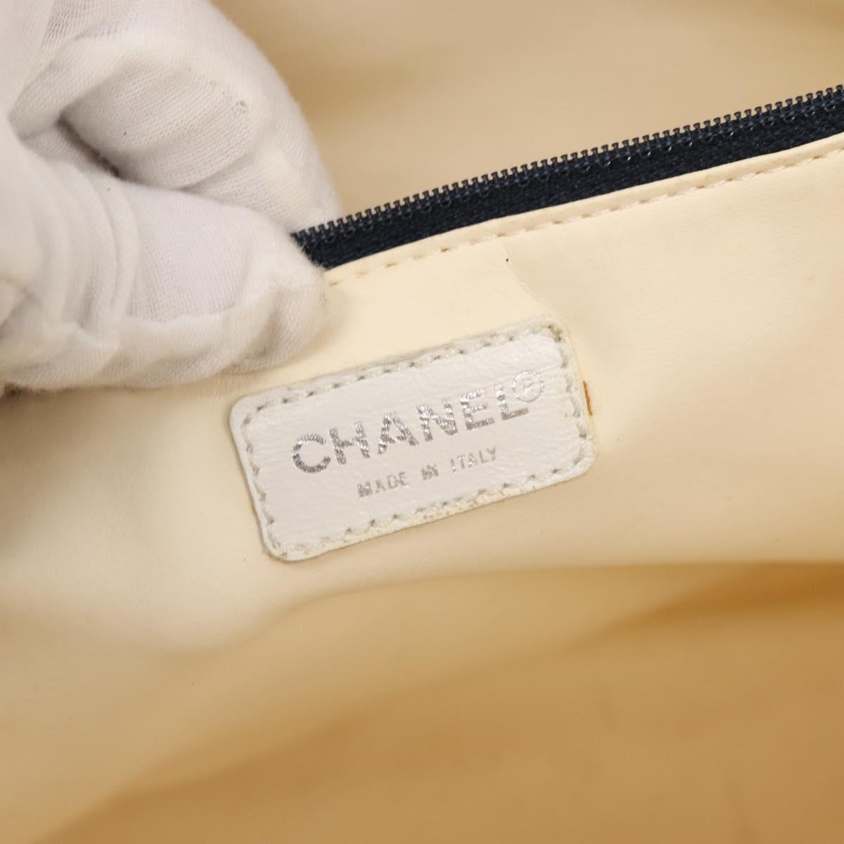 CHANEL Bysy line Tote Bag Canvas White CC Auth 145779