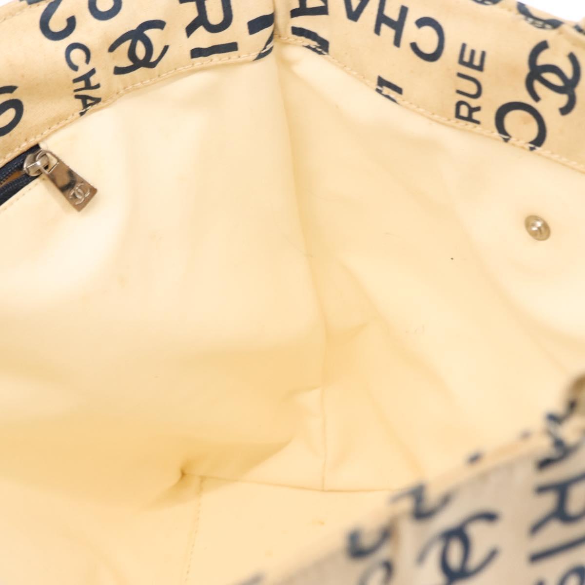 CHANEL Bysy line Tote Bag Canvas White CC Auth 145779