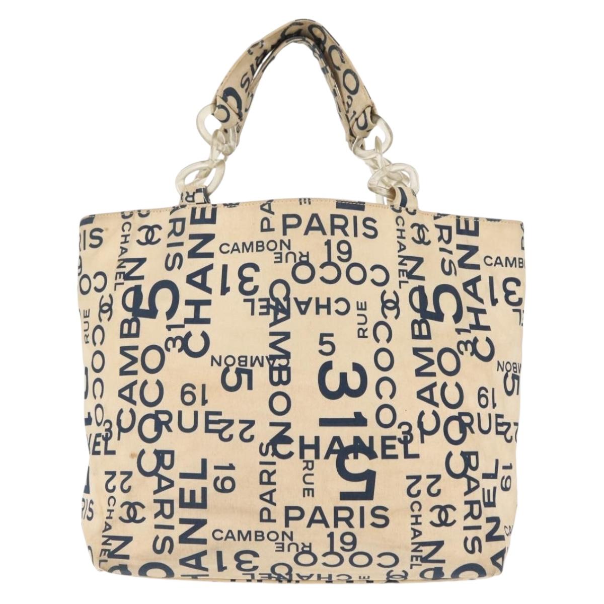 CHANEL Bysy line Tote Bag Canvas White CC Auth 145779