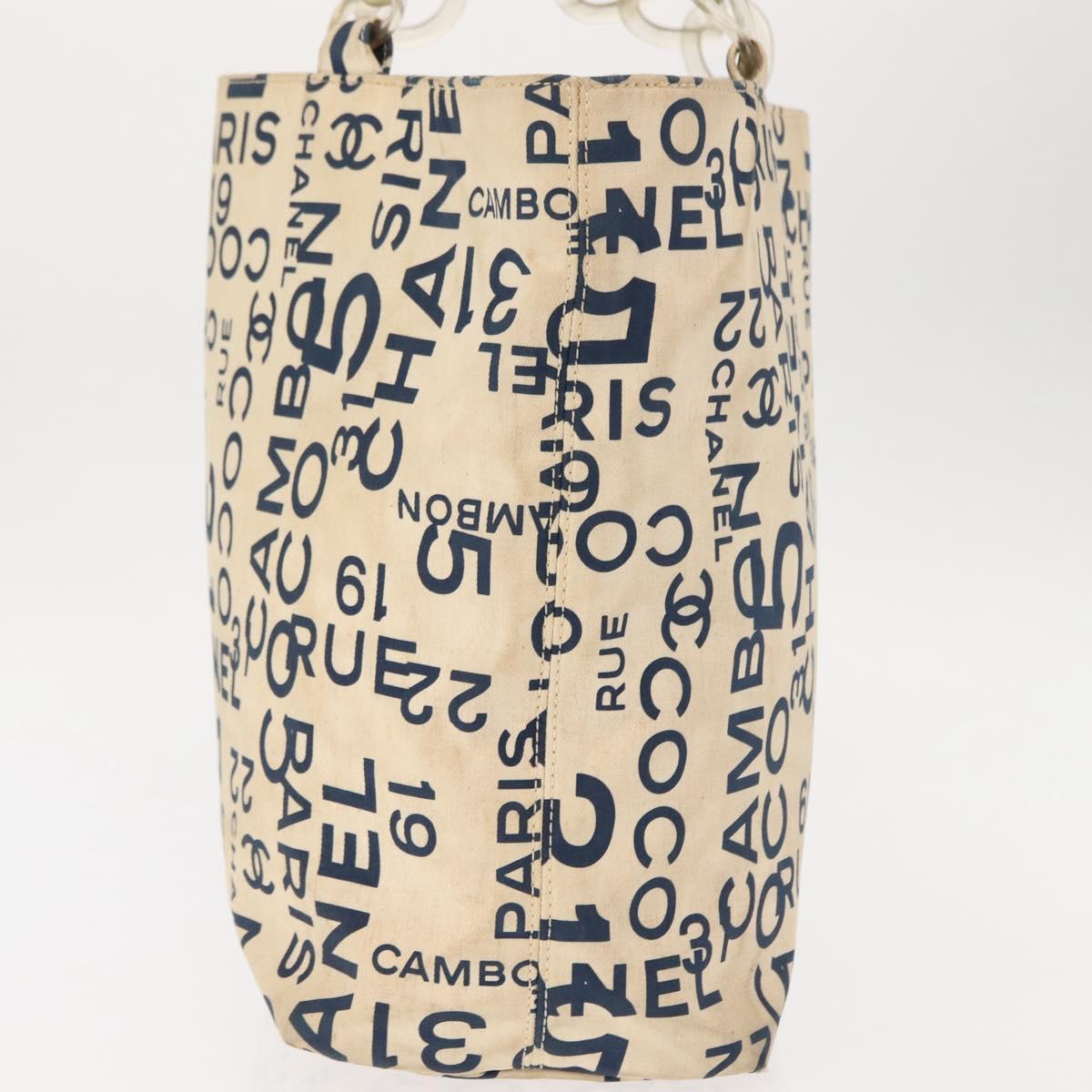 CHANEL Bysy line Tote Bag Canvas White CC Auth 145779