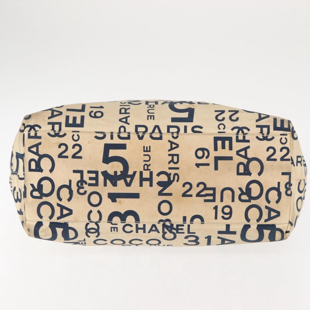 CHANEL Bysy line Tote Bag Canvas White CC Auth 145779