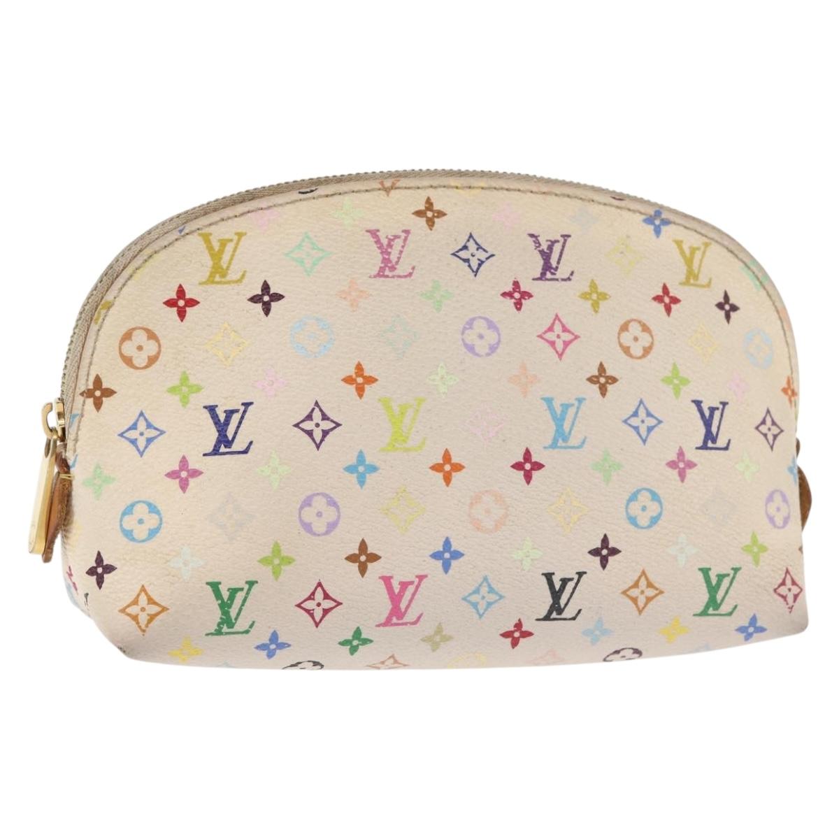 LOUIS VUITTON Multicolor Pochette Cosmetic PM Pouch White M47354 LV Auth 145783