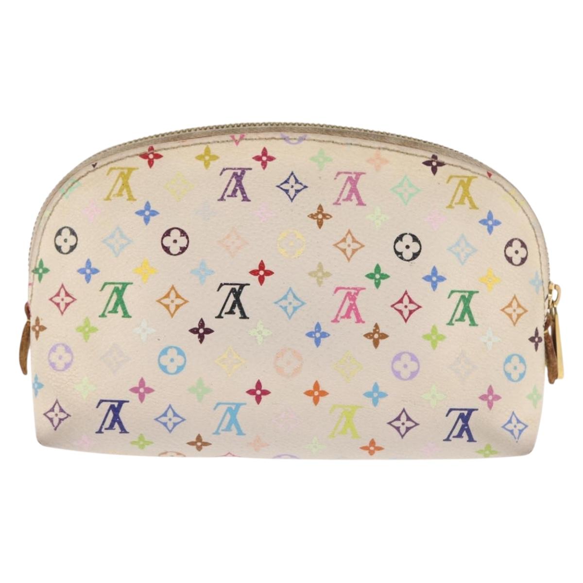 LOUIS VUITTON Multicolor Pochette Cosmetic PM Pouch White M47354 LV Auth 145783