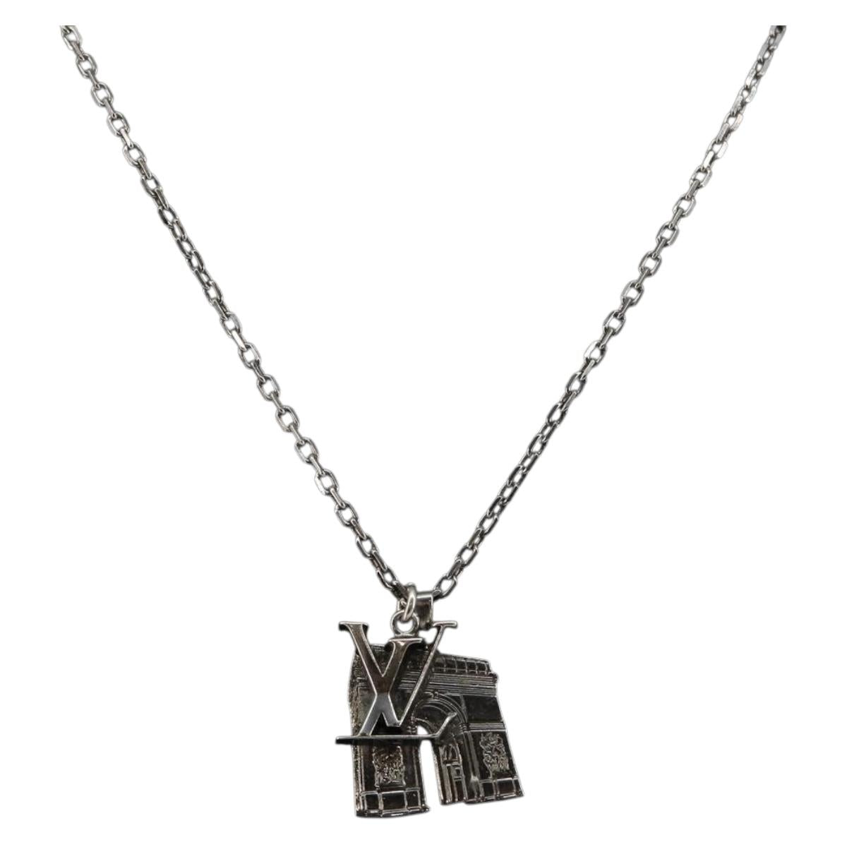 LOUIS VUITTON Collier Arc LV Printed Initials City Necklace M68262 Auth 145795