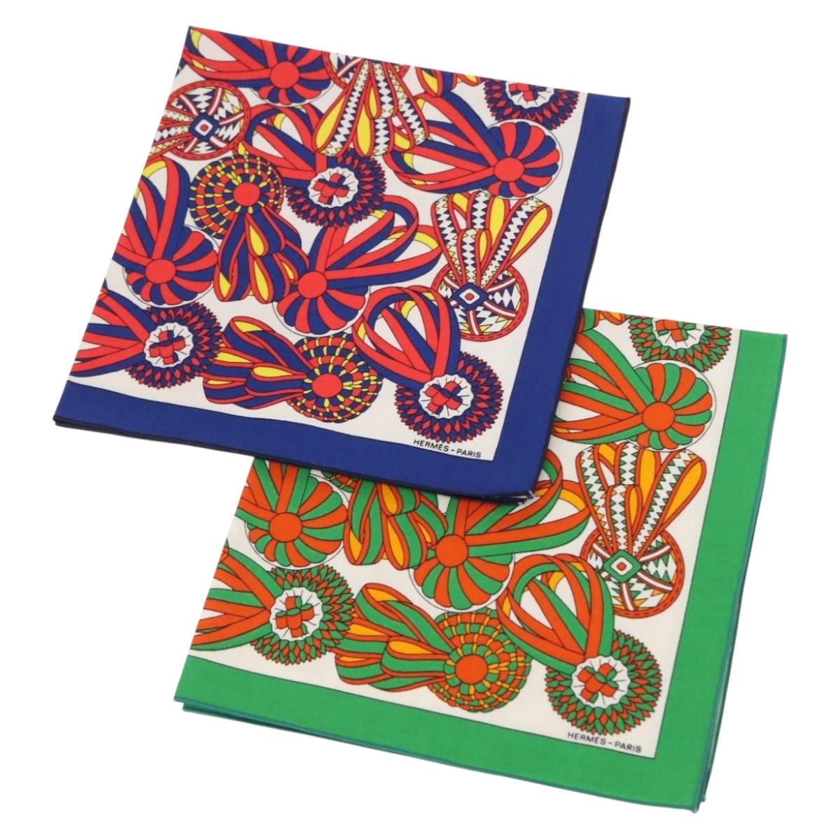 HERMES table napkin Place mat Scarf cotton 2Set Blue Green Auth 145800