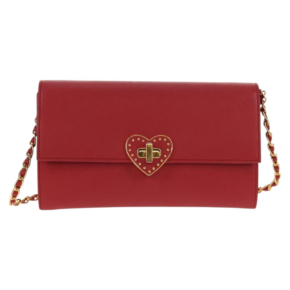 PRADA Chain Shoulder Wallet Safiano leather Red Gold BT770C Auth 145801V