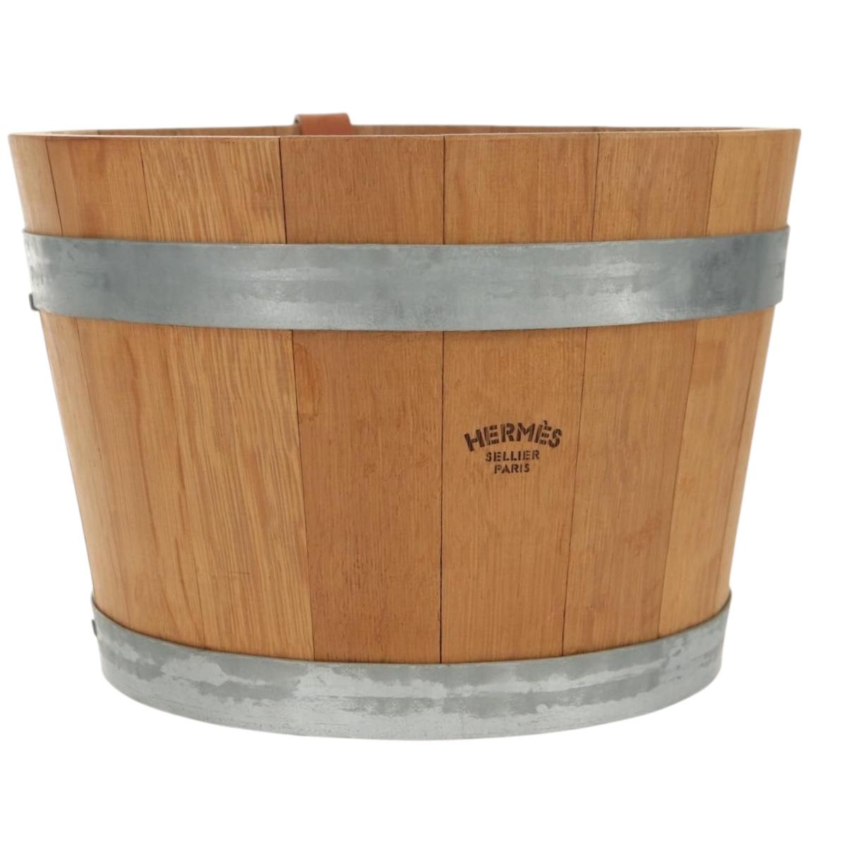 HERMES Bucket Groom Hand Bag Wood Beige Auth 145802V