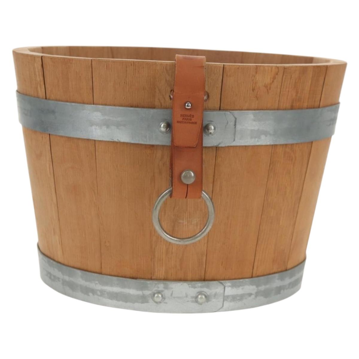 HERMES Bucket Groom Hand Bag Wood Beige Auth 145802V