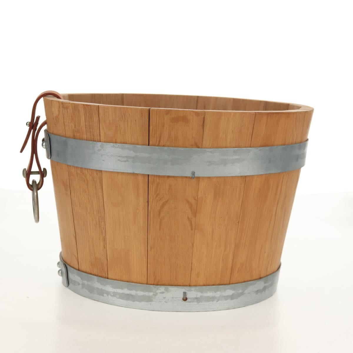 HERMES Bucket Groom Hand Bag Wood Beige Auth 145802V