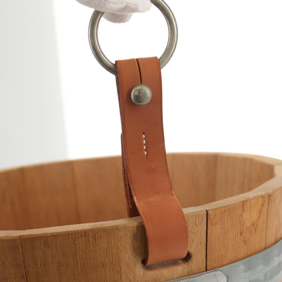 HERMES Bucket Groom Hand Bag Wood Beige Auth 145802V