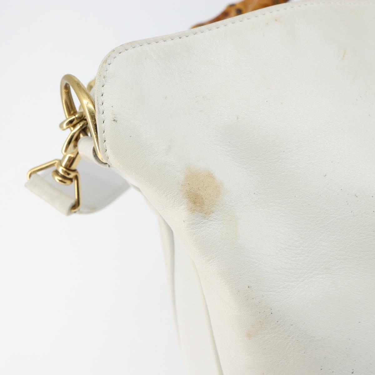 GUCCI Bamboo Hand Bag Leather 2way White Gold 001 3754 1638 Auth 145811