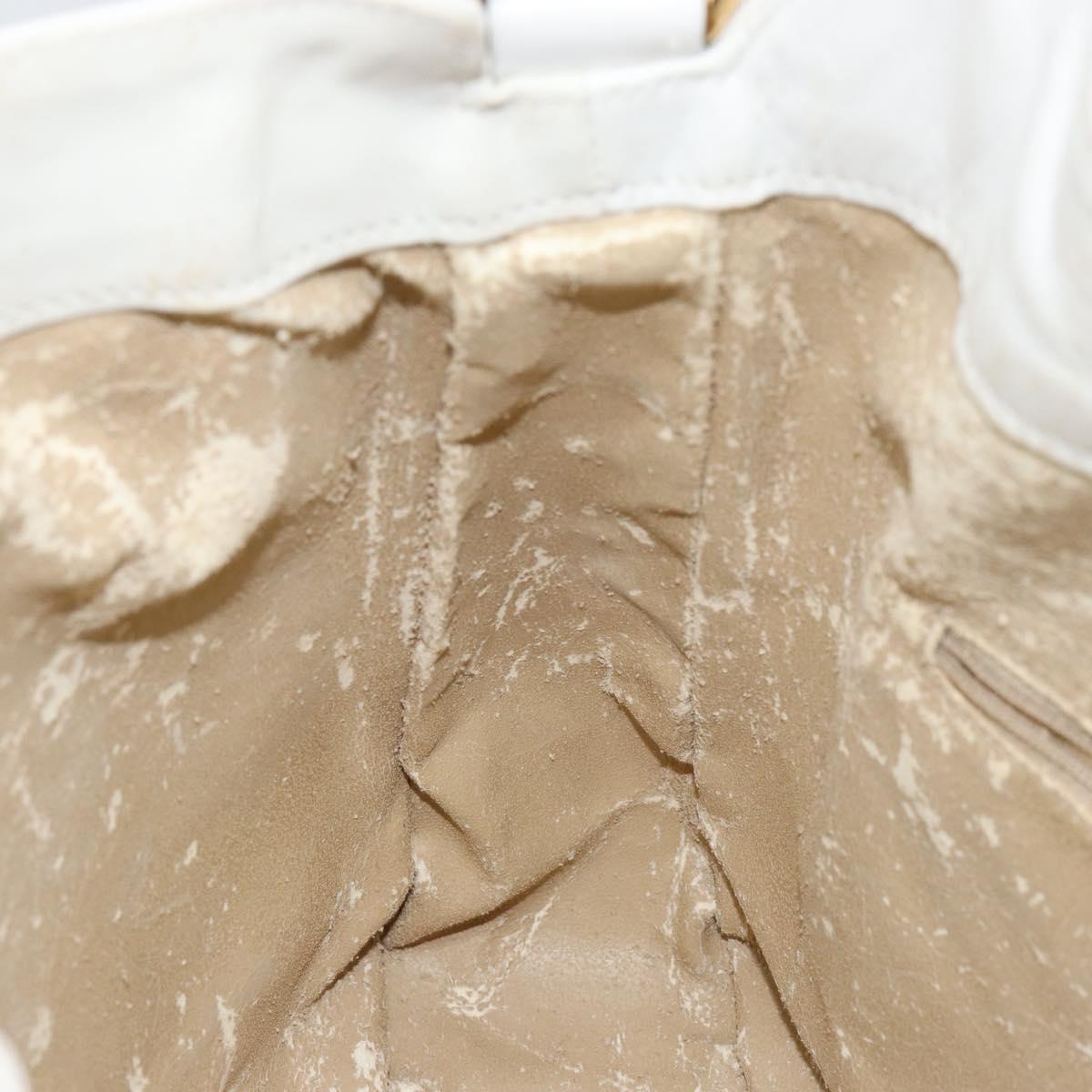 GUCCI Bamboo Hand Bag Leather 2way White Gold 001 3754 1638 Auth 145811