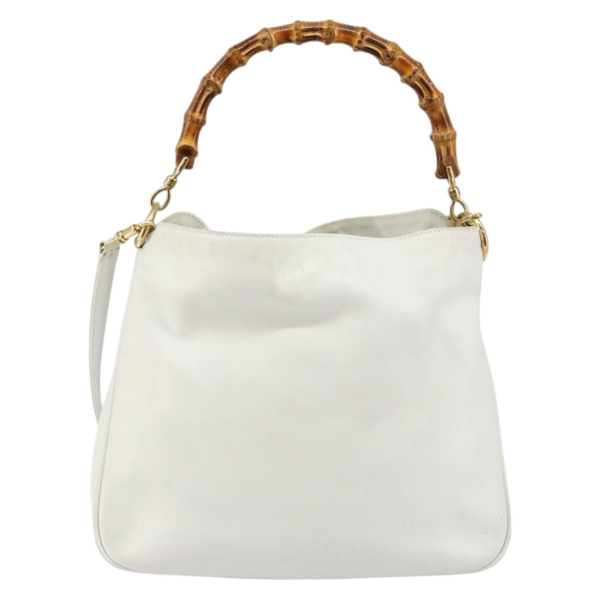 GUCCI Bamboo Hand Bag Leather 2way White Gold 001 3754 1638 Auth 145811
