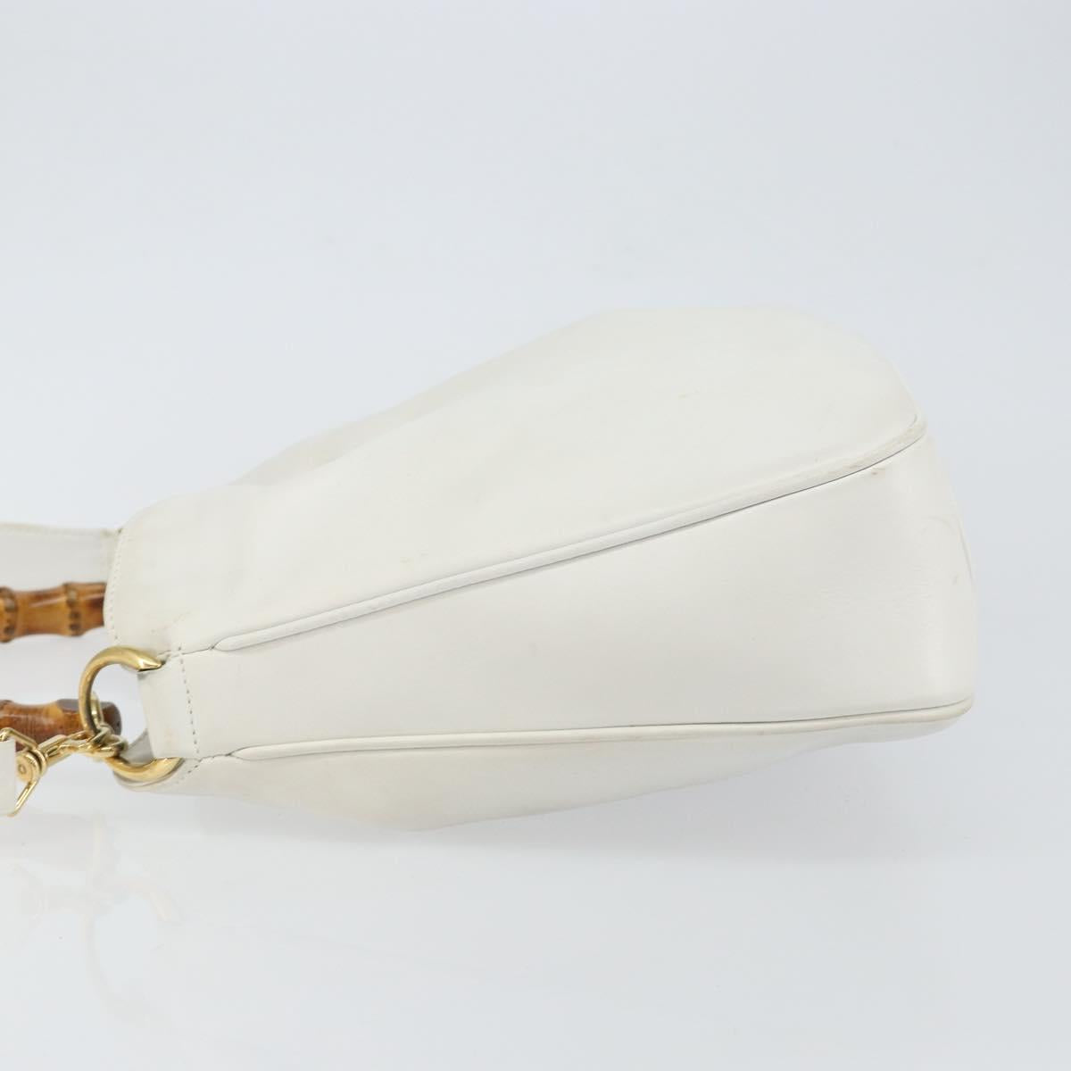 GUCCI Bamboo Hand Bag Leather 2way White Gold 001 3754 1638 Auth 145811