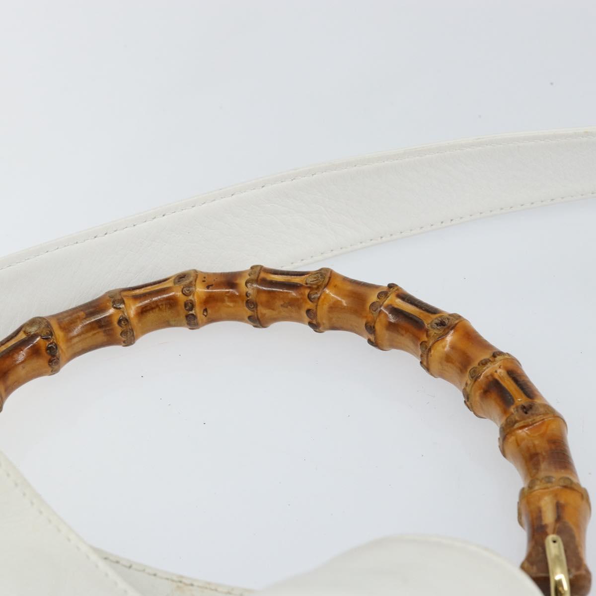 GUCCI Bamboo Hand Bag Leather 2way White Gold 001 3754 1638 Auth 145811